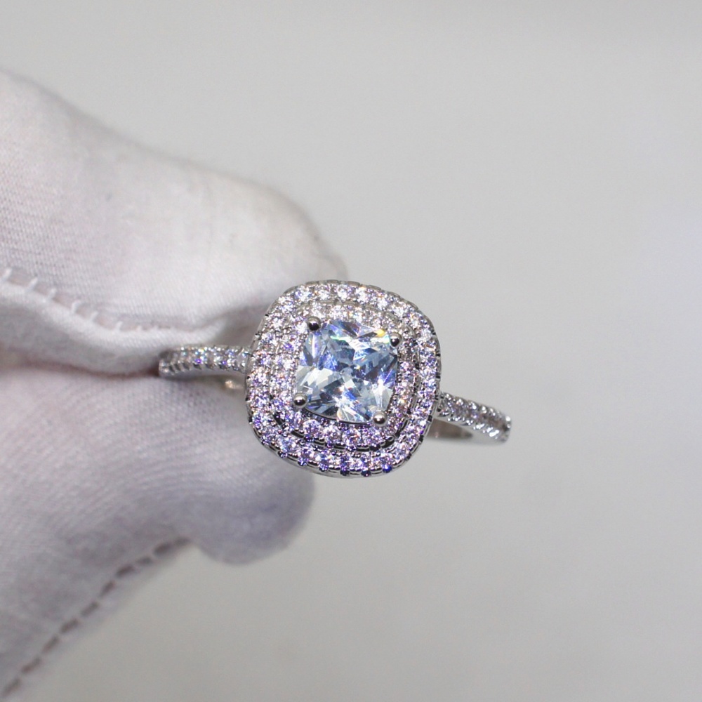 NEW 925 Sterling Silver Diamond Double Halo Ring - Picture 6 of 8